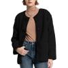 imageFlygo Womens Fleece Jacket Casual Lightweight Sherpa Jacket Fuzzy Faux Fur Coat Oversized Shearling JacketsBlackM
