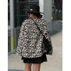 imageFlygo Womens Leopard Fuzzy Fleece Jacket Casual Corduroy Patchwork Long Sleeve Button Down Winter Coat Outerwear with PocketBeige Grey