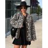 imageFlygo Womens Leopard Fuzzy Fleece Jacket Casual Corduroy Patchwork Long Sleeve Button Down Winter Coat Outerwear with PocketBeige Grey
