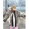 imageFlygo Womens Leopard Fuzzy Fleece Jacket Casual Corduroy Patchwork Long Sleeve Button Down Winter Coat Outerwear with PocketBeige Grey