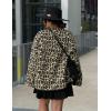 imageFlygo Womens Leopard Fuzzy Fleece Jacket Casual Corduroy Patchwork Long Sleeve Button Down Winter Coat Outerwear with PocketKhaki Grey