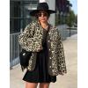 imageFlygo Womens Leopard Fuzzy Fleece Jacket Casual Corduroy Patchwork Long Sleeve Button Down Winter Coat Outerwear with PocketKhaki Grey