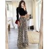 imageFlygo Womens Leopard Print Wide Leg Pants High Waisted Palazzo Straight Flowy Baggy Work Casual Trousers with PocketsBeige