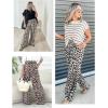 imageFlygo Womens Leopard Print Wide Leg Pants High Waisted Palazzo Straight Flowy Baggy Work Casual Trousers with PocketsBeige