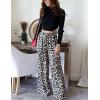 imageFlygo Womens Leopard Print Wide Leg Pants High Waisted Palazzo Straight Flowy Baggy Work Casual Trousers with PocketsBeige