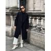 imageFlygo Womens Long Pea Coat Notch Lapel Double Breasted Trench Coat Fall Winter Overcoat Long JacketBlack