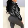 imageFlygo Womens Metallic Shiny Cropped Quilted Puffer Jacket  Zip Up Padded Down Coat OuterwearBlack
