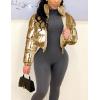 imageFlygo Womens Metallic Shiny Cropped Quilted Puffer Jacket  Zip Up Padded Down Coat OuterwearGold