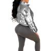 imageFlygo Womens Metallic Shiny Cropped Quilted Puffer Jacket  Zip Up Padded Down Coat OuterwearSilver