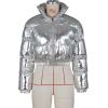 imageFlygo Womens Metallic Shiny Cropped Quilted Puffer Jacket  Zip Up Padded Down Coat OuterwearSilver