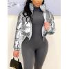 imageFlygo Womens Metallic Shiny Cropped Quilted Puffer Jacket  Zip Up Padded Down Coat OuterwearSilver