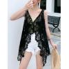 imageFlygo Womens Open Front Cotton Crochet Lace Boho Hippie Butterfly Vest Cardigan Coverup Sleeveless Irregular HemBlack