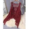 imageFlygo Womens Open Front Cotton Crochet Lace Boho Hippie Butterfly Vest Cardigan Coverup Sleeveless Irregular HemWine Red