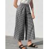 imageFlygo Womens Wide Leg Gingham Capri Pants Cotton Elastic Waisted Plaid Palazzo Bottoms Flowy Trousers with PocketsBlack