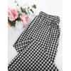 imageFlygo Womens Wide Leg Gingham Capri Pants Cotton Elastic Waisted Plaid Palazzo Bottoms Flowy Trousers with PocketsBlack