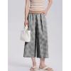 imageFlygo Womens Wide Leg Gingham Capri Pants Cotton Elastic Waisted Plaid Palazzo Bottoms Flowy Trousers with PocketsBlack