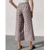 imageFlygo Womens Wide Leg Gingham Capri Pants Cotton Elastic Waisted Plaid Palazzo Bottoms Flowy Trousers with PocketsCoffee