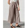 imageFlygo Womens Wide Leg Gingham Capri Pants Cotton Elastic Waisted Plaid Palazzo Bottoms Flowy Trousers with PocketsCoffee