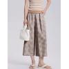 imageFlygo Womens Wide Leg Gingham Capri Pants Cotton Elastic Waisted Plaid Palazzo Bottoms Flowy Trousers with PocketsCoffee