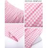imageFlygo Womens Wide Leg Gingham Capri Pants Cotton Elastic Waisted Plaid Palazzo Bottoms Flowy Trousers with PocketsPink