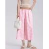 imageFlygo Womens Wide Leg Gingham Capri Pants Cotton Elastic Waisted Plaid Palazzo Bottoms Flowy Trousers with PocketsPink