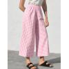 imageFlygo Womens Wide Leg Gingham Capri Pants Cotton Elastic Waisted Plaid Palazzo Bottoms Flowy Trousers with PocketsPink