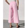 imageFlygo Womens Wide Leg Gingham Capri Pants Cotton Elastic Waisted Plaid Palazzo Bottoms Flowy Trousers with PocketsPink