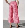 imageFlygo Womens Wide Leg Gingham Capri Pants Cotton Elastic Waisted Plaid Palazzo Bottoms Flowy Trousers with PocketsRed