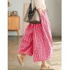 imageFlygo Womens Wide Leg Gingham Capri Pants Cotton Elastic Waisted Plaid Palazzo Bottoms Flowy Trousers with PocketsRed