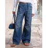 imageFlygo Womens Wide Leg Jeans Elastic Waist Drawstring Baggy Jeans Y2K Boyfriend Jeans Loose Denim PantsBlue