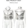imageFlygo Womens Winter Crop Vest Metallic Quilted Down Vest Sleeveless Puffer JacketSilver