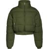 imageFlygo Cropped Puffer Jacket Women 2025 Winter Warm Zip Up Padded Short Quilted Jackets Down CoatArmy Green