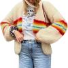 imageFlygo Fall Cardigans for Women 2024 Color Block Striped Cardigan Sweater Lightweight Open Front Cardigan Sweaters TopsBeigeL