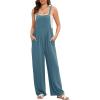 imageFlygo Overalls for Women Loose Fit Cotton Linen Bib Overalls Wide Leg Jumpsuits Casual 2025 Summer RompersBlue