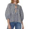 imageFlygo Tie Open Front Babydoll Tops for Women Cute 34 Puff Sleeve Plaid Ruffle Hem Peplum Blouse Shirt Girls Lace TopsBlack