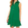 imageFlygo Tunic Mini Shirt Dresses for Women 2024 Button Down Sleeveless Cotton Shirt Dress Ruffle Shift Dresses with PocketsGreen