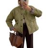 imageFlygo Womens Casual Quilted Puffer Jacket Leopard Lined Collarless Cropped Button Down Winter Warm Lightweight Bomber CoatArmy Green