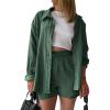 imageFlygo Womens Cotton 2 Piece Outfits Lounge Sets Oversized Button Down Shirts Shorts Pajama Set Tracksuit Vacation OutfitsGreen