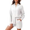 imageFlygo Womens Cotton 2 Piece Outfits Lounge Sets Oversized Button Down Shirts Shorts Pajama Set Tracksuit Vacation OutfitsWhite
