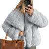 imageFlygo Womens Faux Fur Coat Fluffy Faux Fur Jacket Long Sleeve Lapel Furry Winter Jackets Shaggy Parka Short CoatAsh Grey