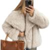 imageFlygo Womens Faux Fur Coat Fluffy Faux Fur Jacket Long Sleeve Lapel Furry Winter Jackets Shaggy Parka Short CoatBeige