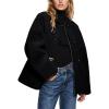 imageFlygo Womens Fleece Jacket Casual Lightweight Sherpa Jacket Fuzzy Faux Fur Coat Oversized Shearling JacketsBlackS