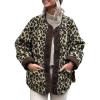 imageFlygo Womens Leopard Fuzzy Fleece Jacket Casual Corduroy Patchwork Long Sleeve Button Down Winter Coat Outerwear with PocketKhaki Grey