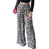 imageFlygo Womens Leopard Print Wide Leg Pants High Waisted Palazzo Straight Flowy Baggy Work Casual Trousers with PocketsBeige