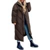imageFlygo Womens Long Puffer Coat Long Sleeve Padded Winter Down Coats Hooded Parka JacketCocoa Brown