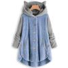 imageFlygo Womens Long Sleeve Cat Ear Hoodies Double Fleece Color Block Button Hooded Sweatshirt