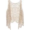 imageFlygo Womens Open Front Cotton Crochet Lace Boho Hippie Butterfly Vest Cardigan Coverup Sleeveless Irregular HemBeige