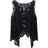 imageFlygo Womens Open Front Cotton Crochet Lace Boho Hippie Butterfly Vest Cardigan Coverup Sleeveless Irregular HemBlack