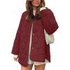 imageFlygo Womens Oversized Quilted Lightweight Jacket Button Down Puffer Padded Outerwear with PocketWine RedL