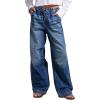 imageFlygo Womens Wide Leg Jeans Elastic Waist Drawstring Baggy Jeans Y2K Boyfriend Jeans Loose Denim PantsBlue